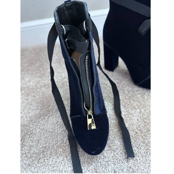 Zara TRF Midnight Blue Velvet Heeled Ankle Boots - Picture 5 of 8